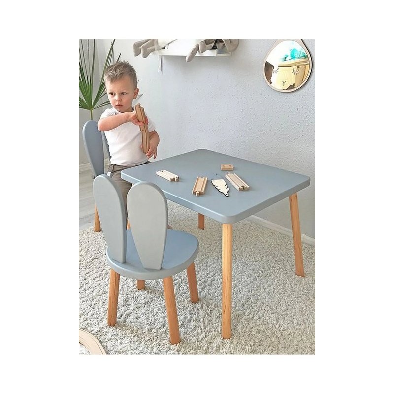 GRİ NATUREL 2 SANDALYELİ SET | Belinda Toys